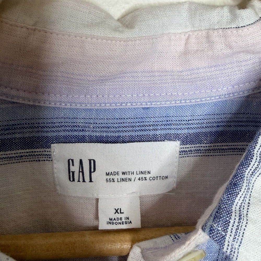 Gap Linen Cotton Shirt Blue Pink Striped Womens XL Nautical Preppy Fisherman - Picture 5 of 6